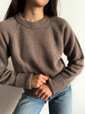 Maglione cachemire fondo a coste noce