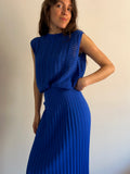 Gonna plissé in maglia di cotone bluette