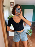 Maglietta crop blu a costine