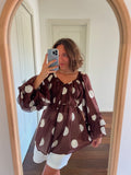 Maxi camicia Formentera marrone pois grandi