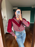 Camicia con inserti in velluto bordeaux