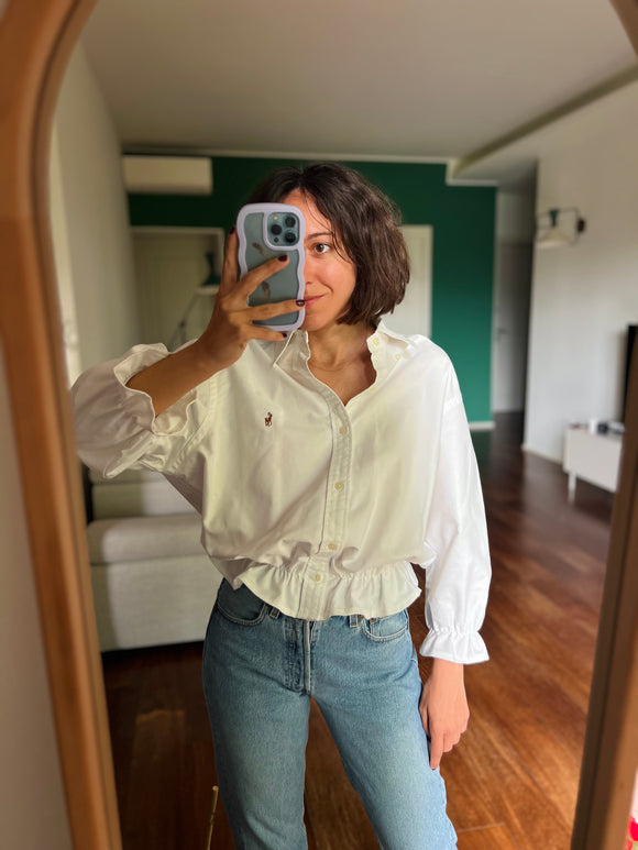 Camicia Gilbi Ralph Lauren bianca stemma marrone