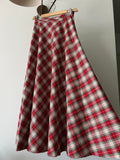 Gonna lunga sartoriale tartan bianco e rosso