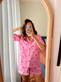Pigiama corto rosa cuori