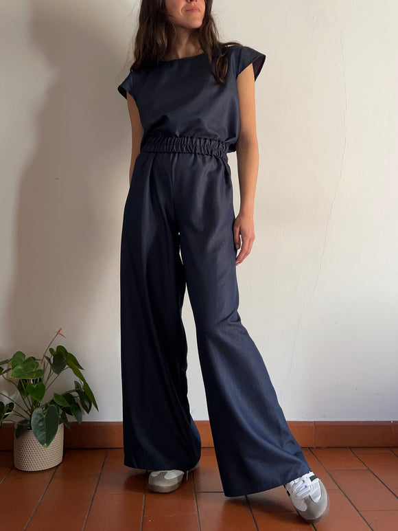 PRE ORDINE • Panta palazzo denim blu