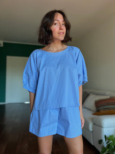 Blusa oversize righe azzurra
