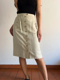 Gonna misto lino con bottoni beige