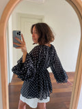 PRE ORDINE • Maxi camicia Formentera nera pois piccoli