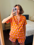 Pigiama corto arancione fiori