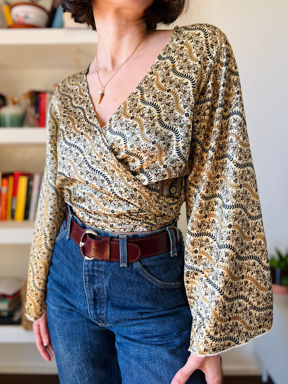 Camicia indiana incrociata beige lucida