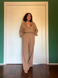 PRE ORDINE • Pantalone sartoriale con le pince misto lino biscotto