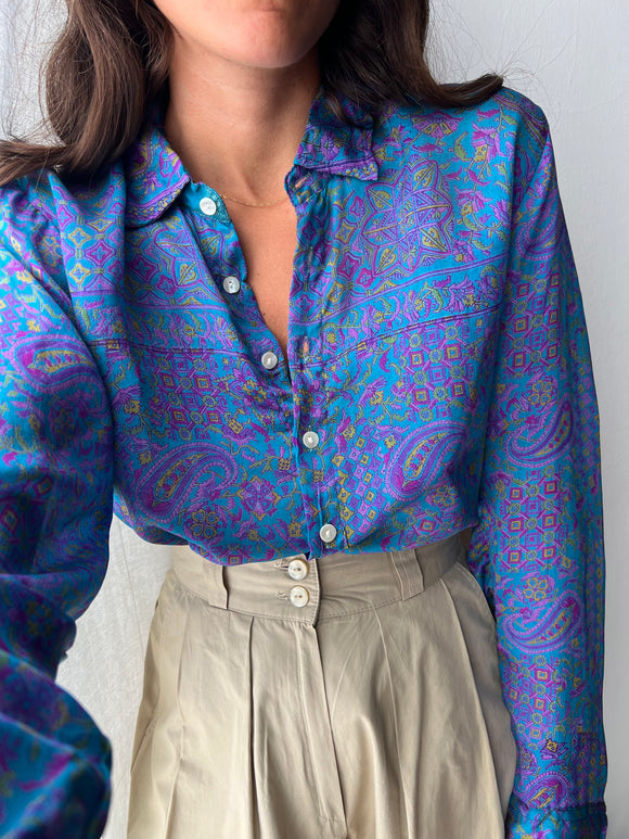 Camicia indiana modello maschile M/L azzurra e viola