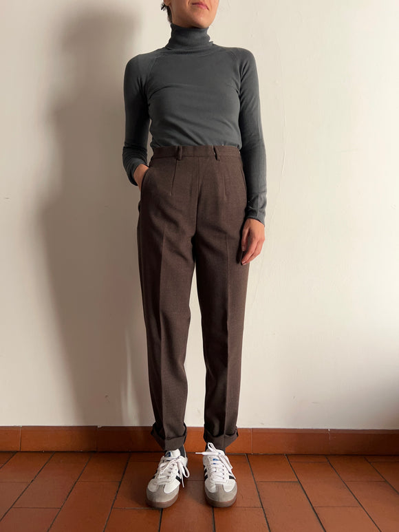 Pantalone di lana marrone slim