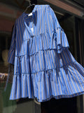 Abito corto ampio cotone righe azzurro-bianco-blu