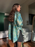 Camicia sartoriale seta fiorata verde acqua