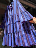 Abito corto ampio cotone righe azzurro-viola