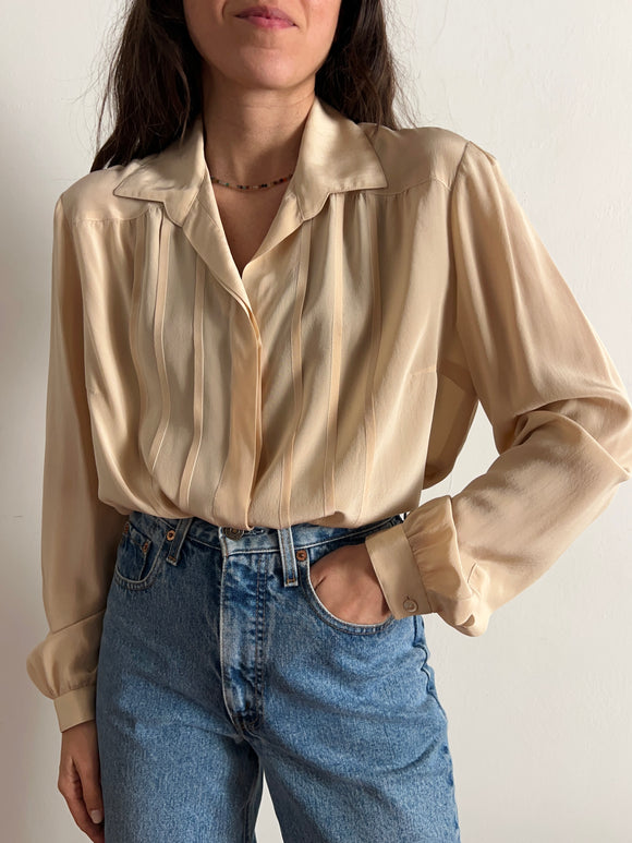 Camicia di seta beige rosata