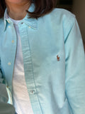 Camicia Ralph Lauren verde acqua stemma marrone