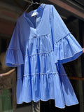 Abito corto ampio cotone azzurro righe bianche