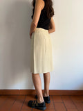 Gonna misto lino con bottoni beige