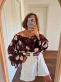 Maxi camicia Formentera marrone pois grandi