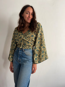 Camicia incrociata beige e ottanio