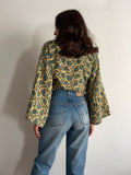 Camicia incrociata beige e ottanio