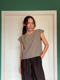 Maglietta misto lana beige gessato