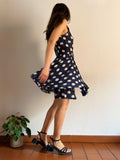 Abito di seta blu a pois