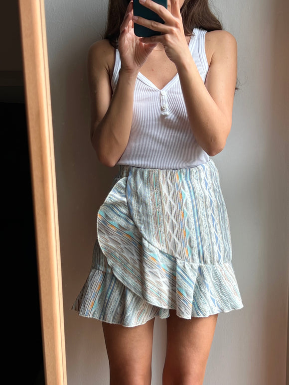 PRE ORDINE • Gonna corta jacquard panna e azzurro