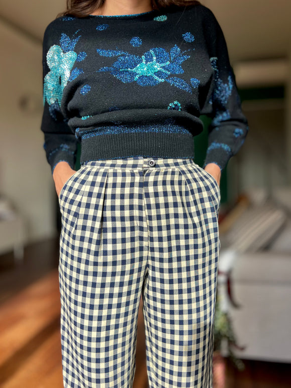 Pantalone di lana a quadretti blu