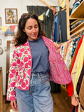 Giacca trapuntata double-face • modello cardigan • fiori fuxia