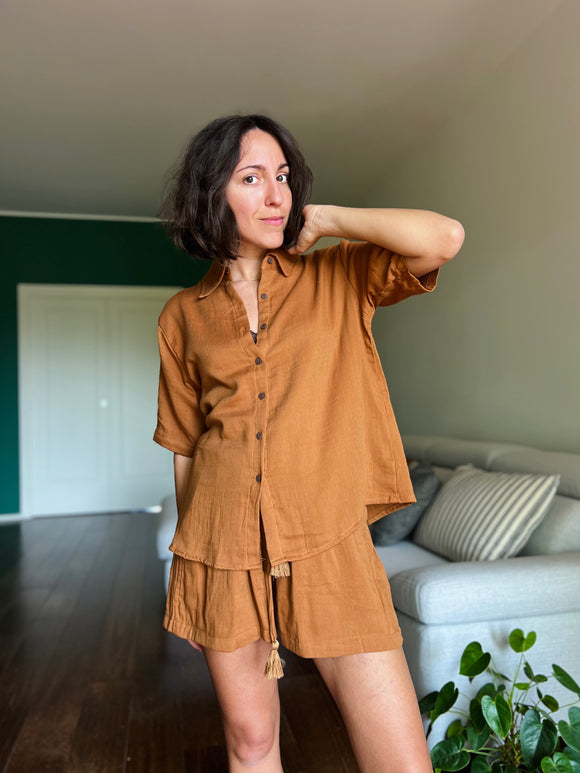 Camicia in garza di cotone terracotta