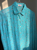 Camicia anni 70 turchese fiori