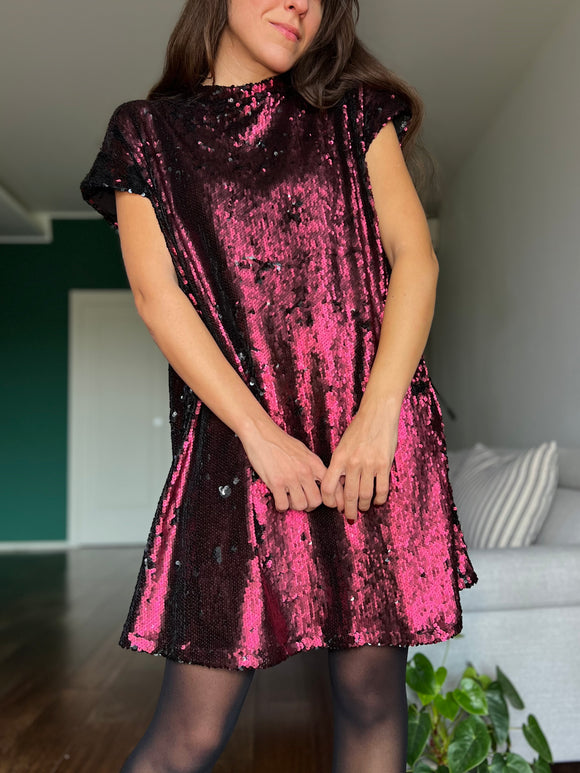 PRE ORDINE • Abito stile 60s paillettes rosa e nere