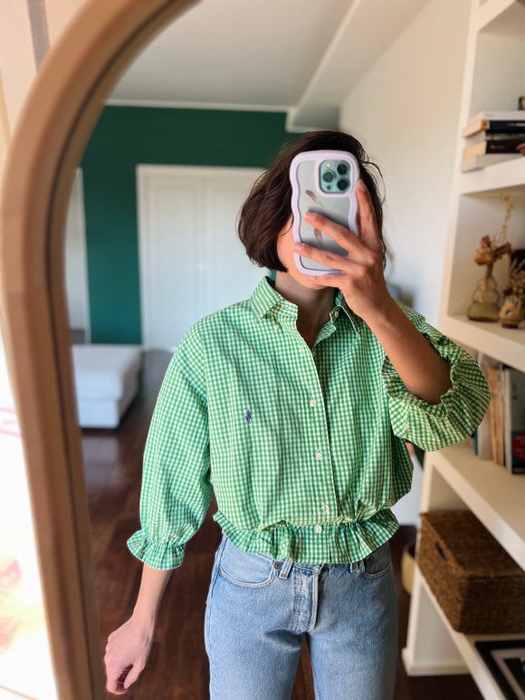 Camicia Gilbi Ralph Lauren quadretti verdi stemma viola