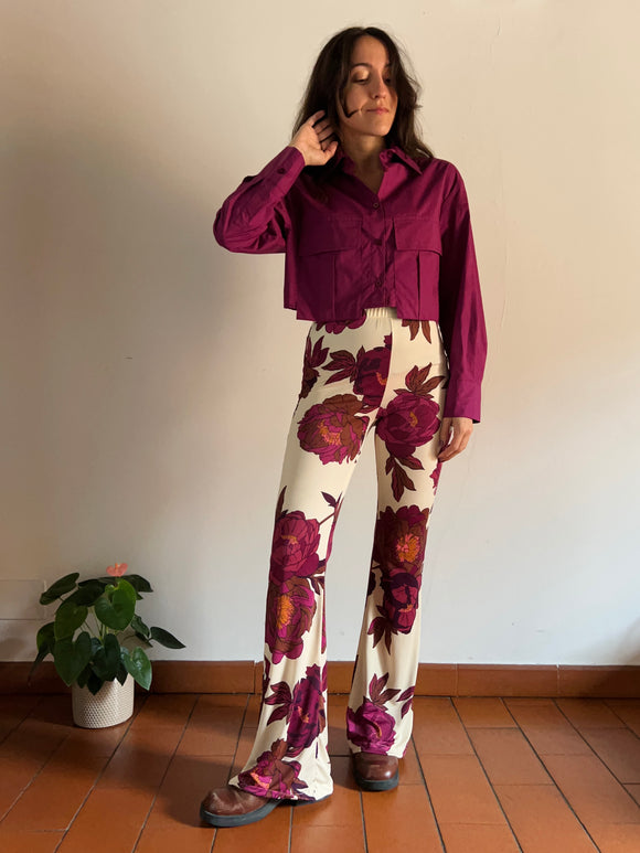 PRE ORDINE • Pantalone a zampa fiori ciclamino