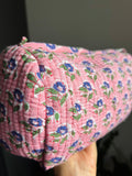 Beauty case di cotone rosa fiori blu