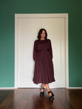 Abito lungo con cintura satin vinaccia-marrone