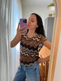 Maglietta sartoriale in maglia tipo Missoni marrone e viola