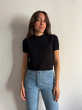 Maglietta corta in maglia di cotone nera