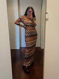 Abito lungo in maglia tipo Missoni marrone e viola