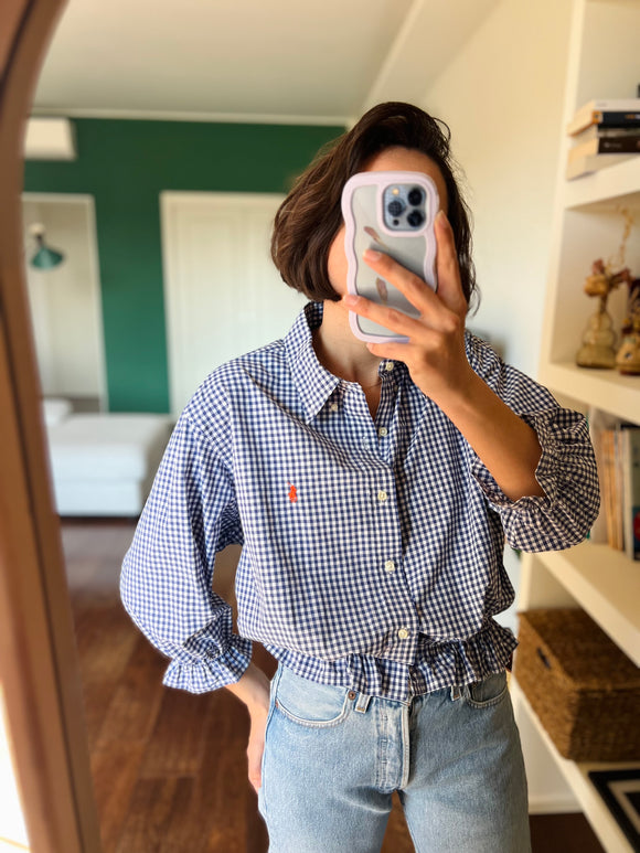 Camicia Gilbi Ralph Lauren quadretti blu stemma arancione