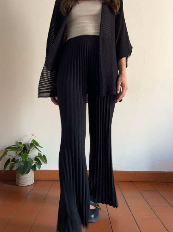 Pantalone plissé in maglia di cotone nero