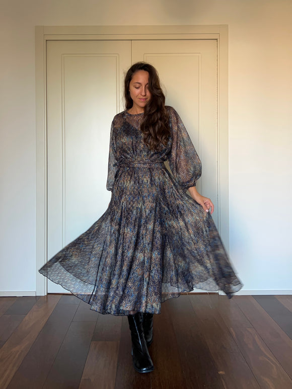 PRE ORDINE • Abito lungo con cintura tipo Missoni blu