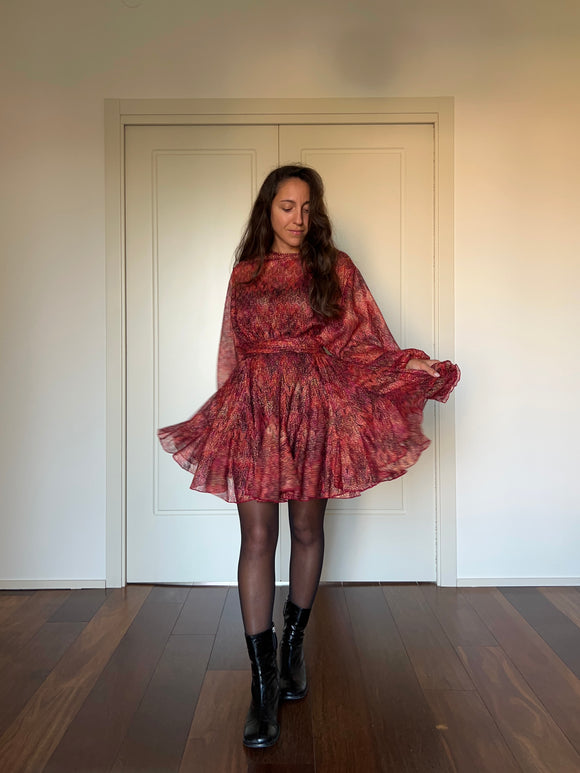 PRE ORDINE • Abito con cintura tipo Missoni bordeaux