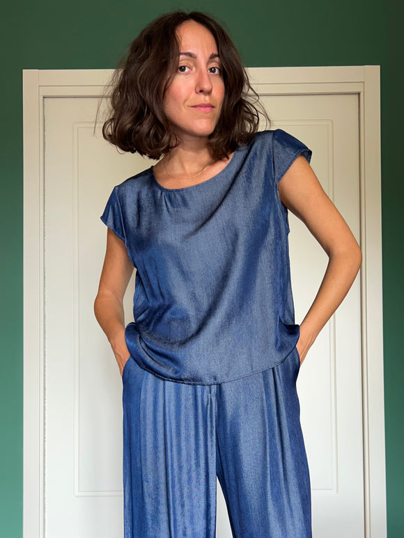Maglietta sartoriale cangiante effetto denim