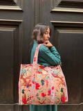 Maxi borsa trapuntata in velluto • rosa