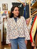 Giacca trapuntata double-face • modello cardigan • fiori arancioni