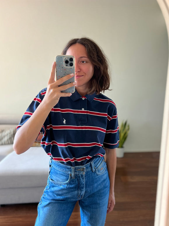 Polo Ralph Lauren blu righe bianche e rosse